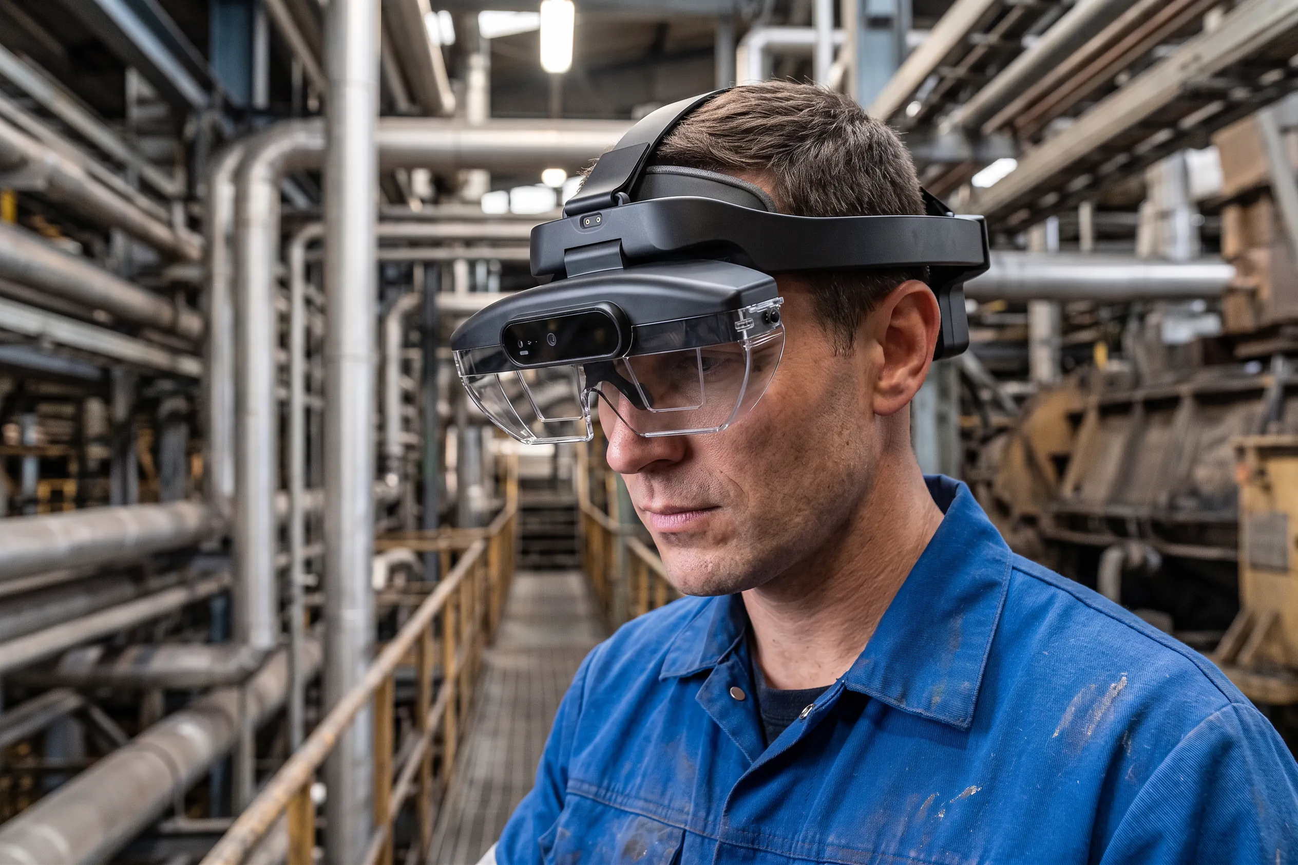 Technician wearing AR glasses