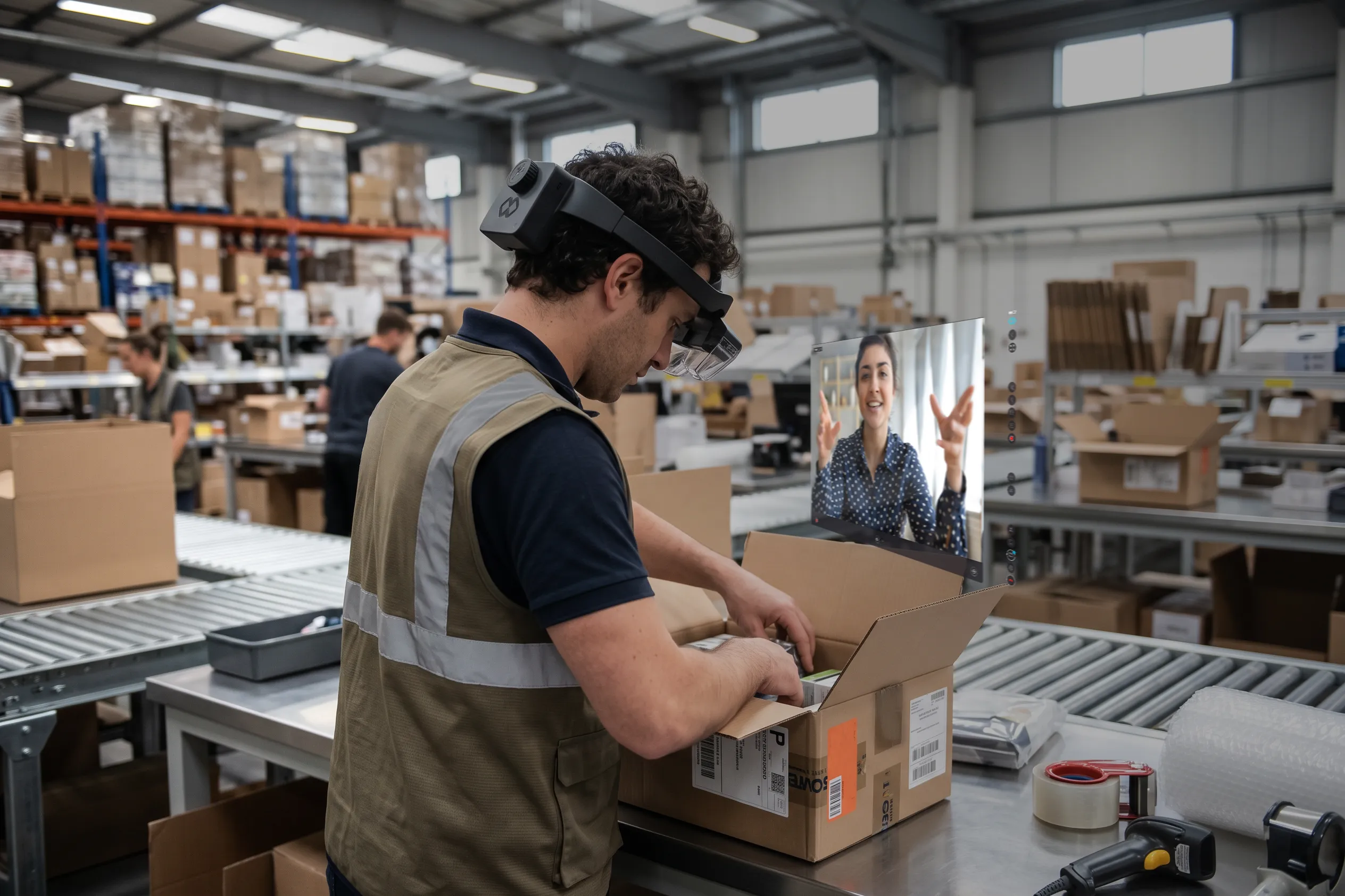 Field technician using hands-free AR guidance
