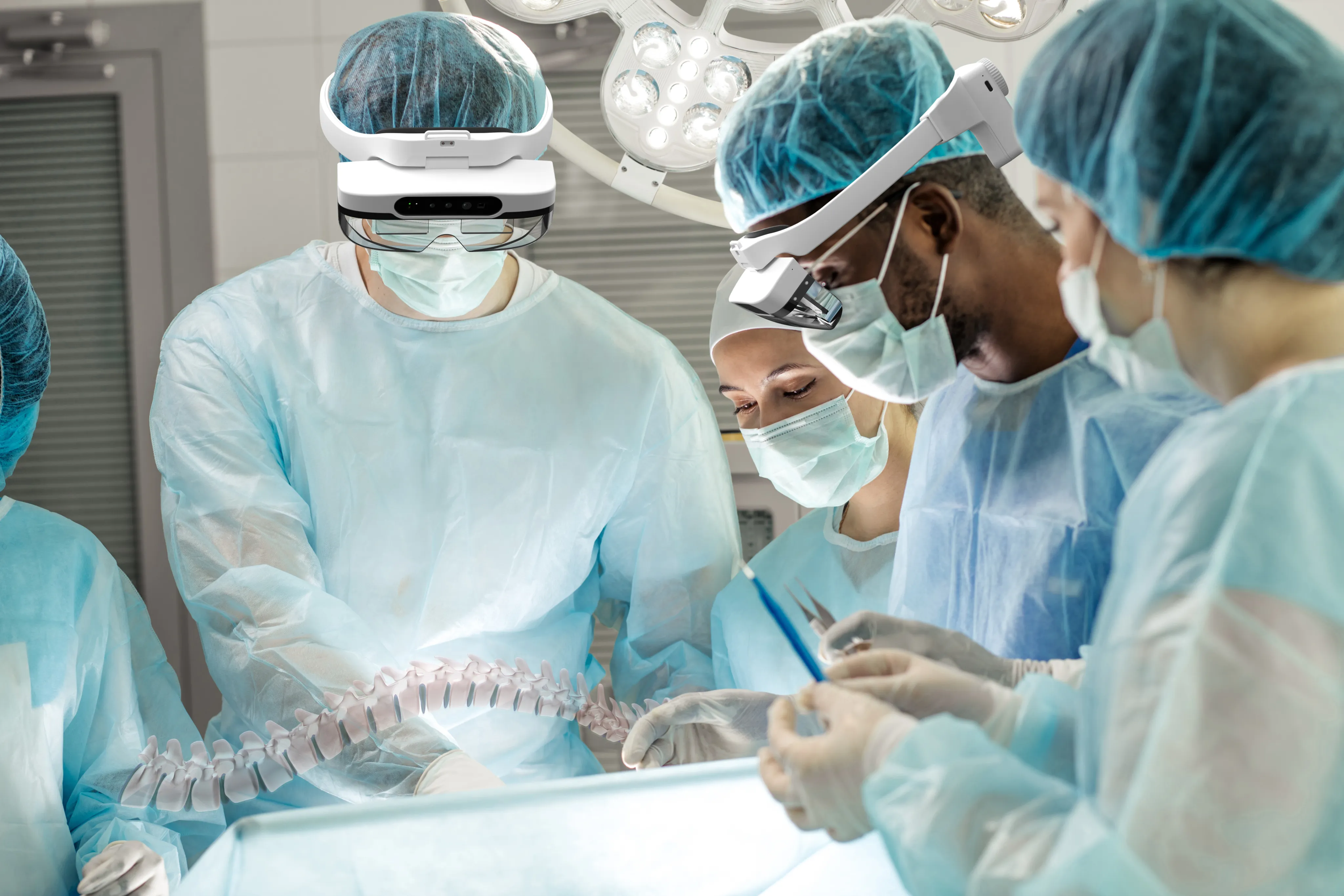 Clinical team using AR glasses during a medical procedure